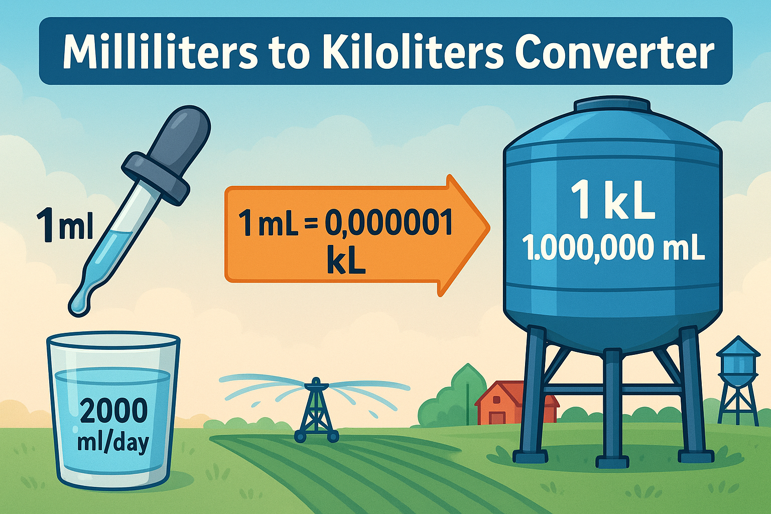 Milliliters to Kiloliters Converter