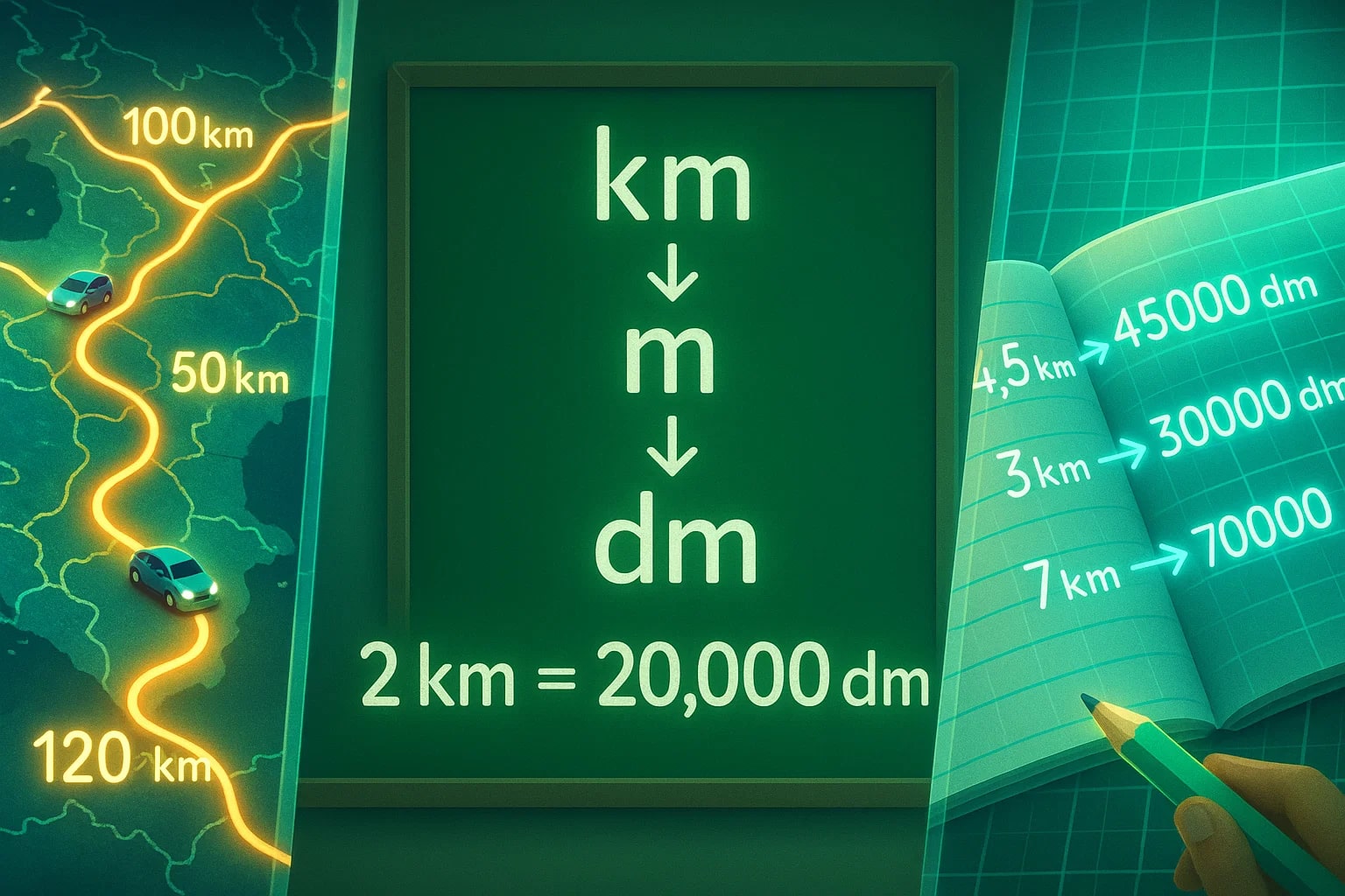 Kilometers to Decimeters Converter