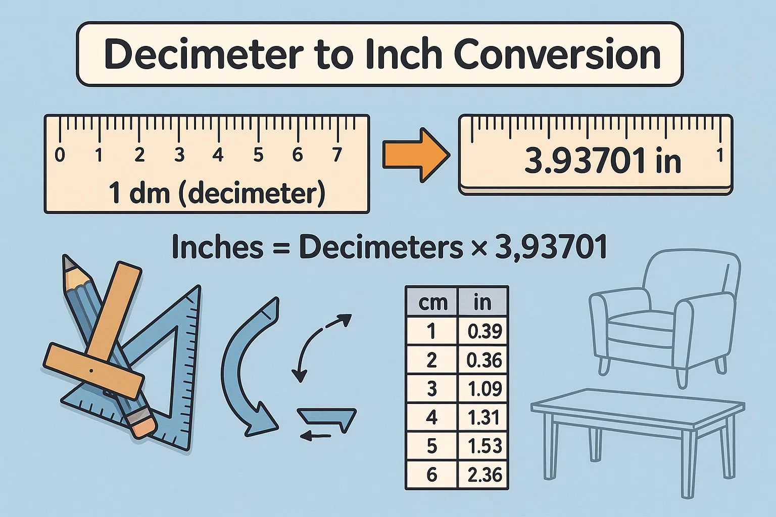 Decimeter to Inch Converter