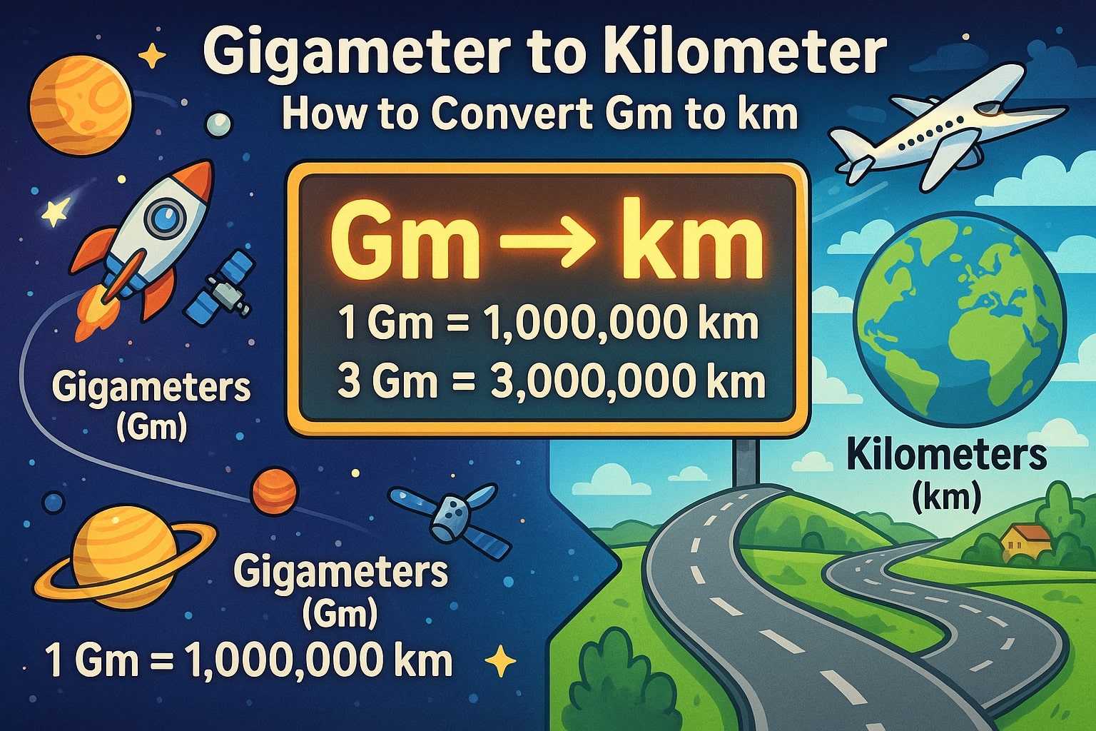 Gigameters to Kilometers Converter