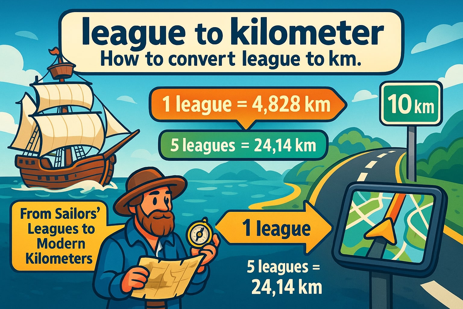 Leagues to Kilometers Converter